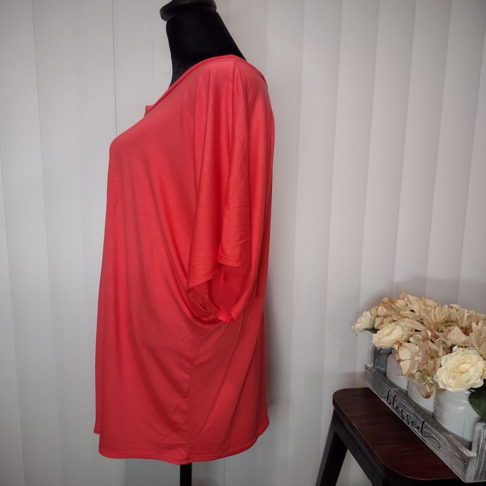 NWT Women's Super Comfy Boat Neck Dolman Dress Tunic Blouse Top Shirt Coral 2X - Picture 2 of 9